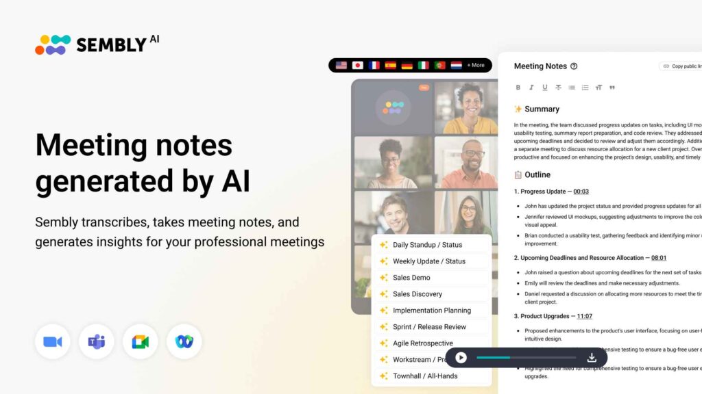 A Visualization of Key Features Sembly Offers as an Async AI Meeting Assistant