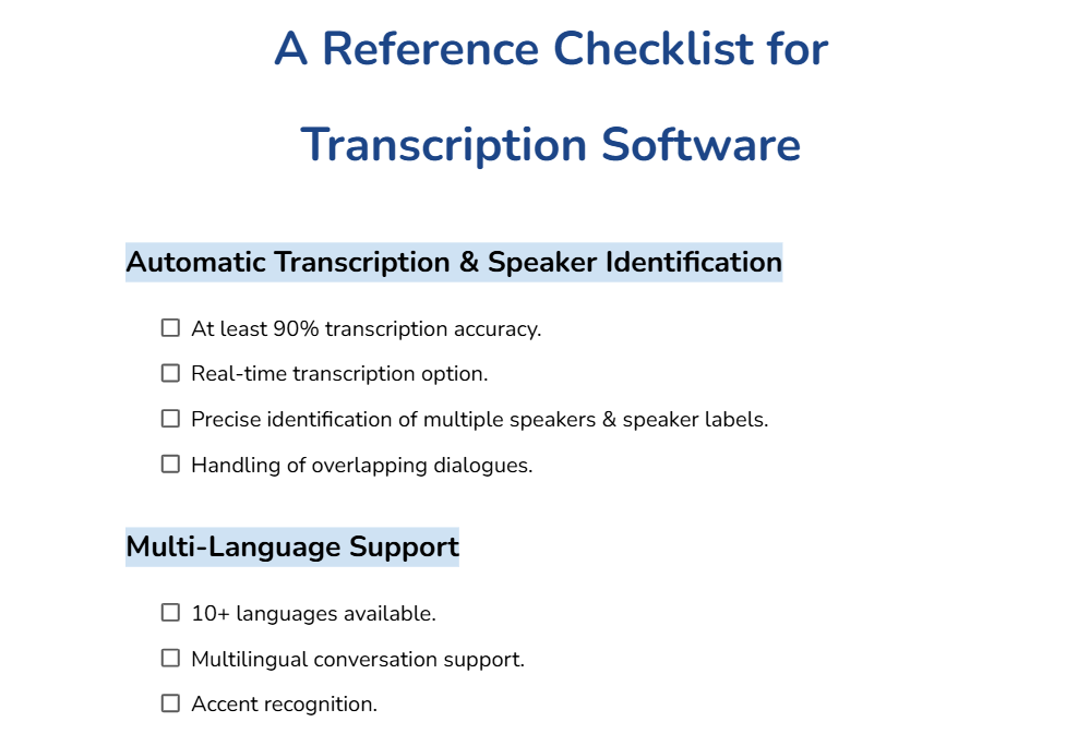 A Reference Checklist for Transcription Software: Steps and Requirements for Tools