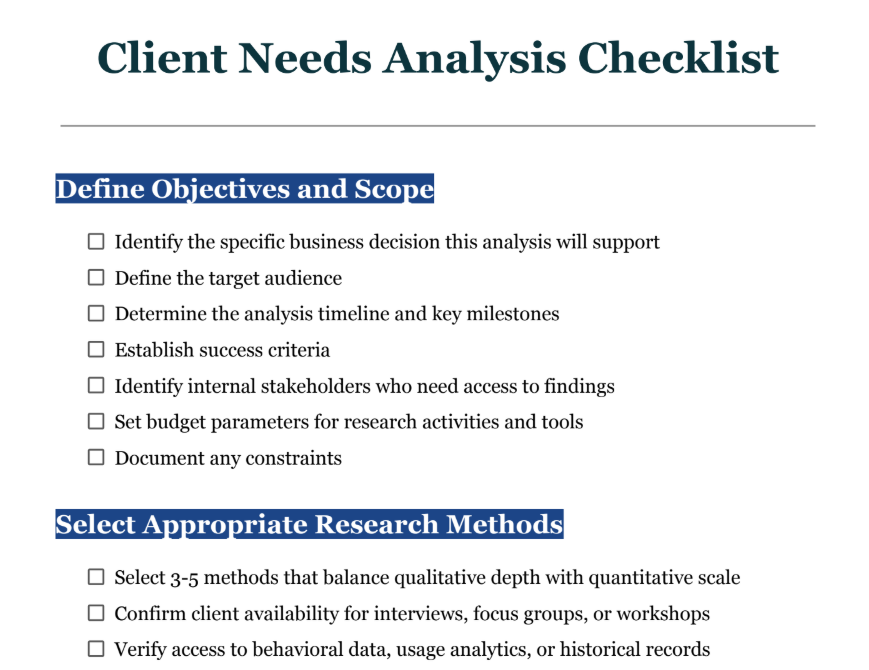 Client Needs Analysis Checklist by Sembly AI