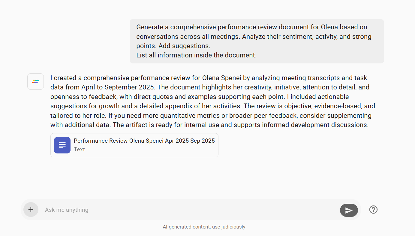 A Visualization of How Sembly Can Generate a Performance Review Document for Leadership