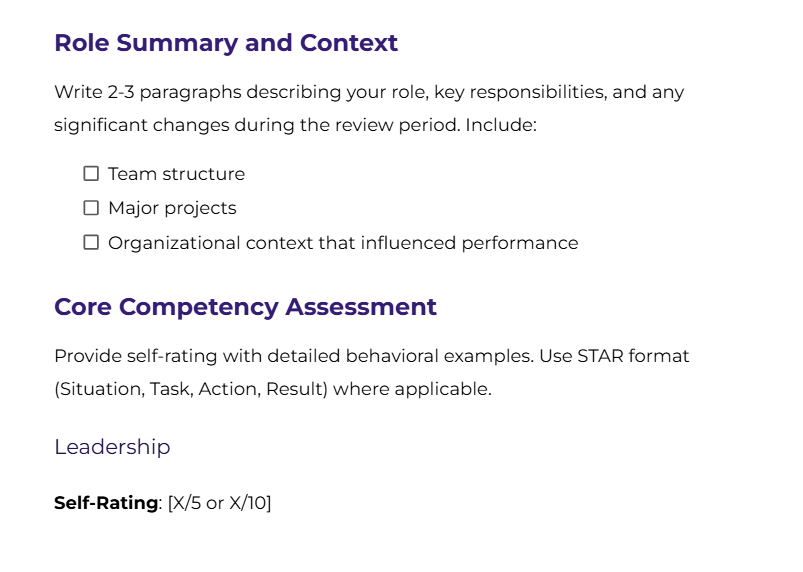 An Image Showing Self-Evaluation Template Focused on Competencies