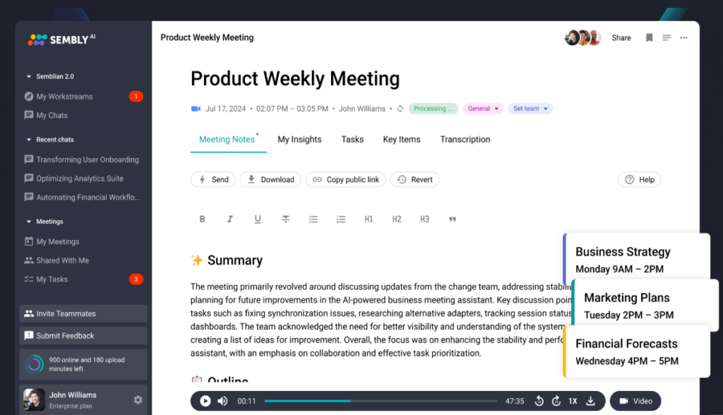 Sembly AI is a powerful tool with dozens of practical features for businesses of any size