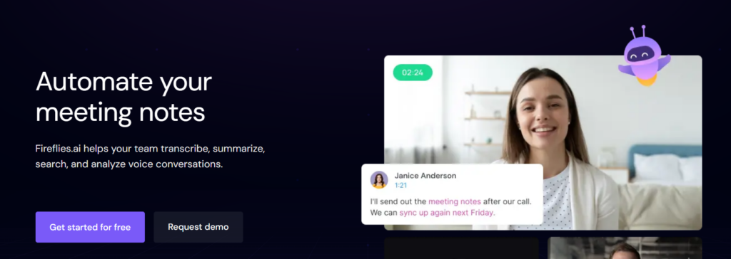 Fireflies AI is a meeting transcription tool that emphasizes the ability to capture