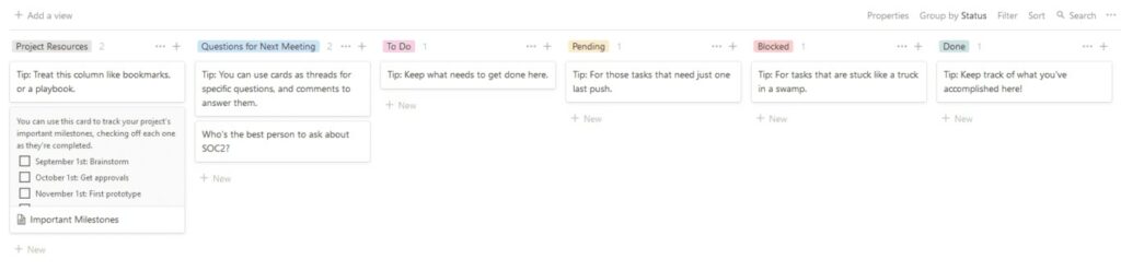 Simple Kanban board in Notion