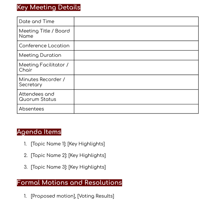 How a Board Meeting Minutes Template Looks