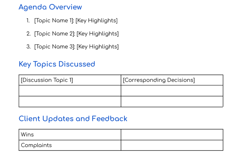 How a Client Meeting Minutes Template Looks