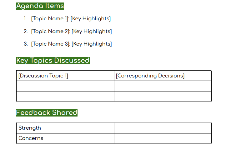 How a One-on-One Meeting Minutes Template Looks