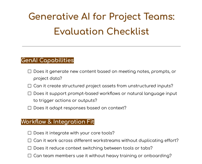 How an Evaluation Checklist for GenAI Tools for Project Teams Looks