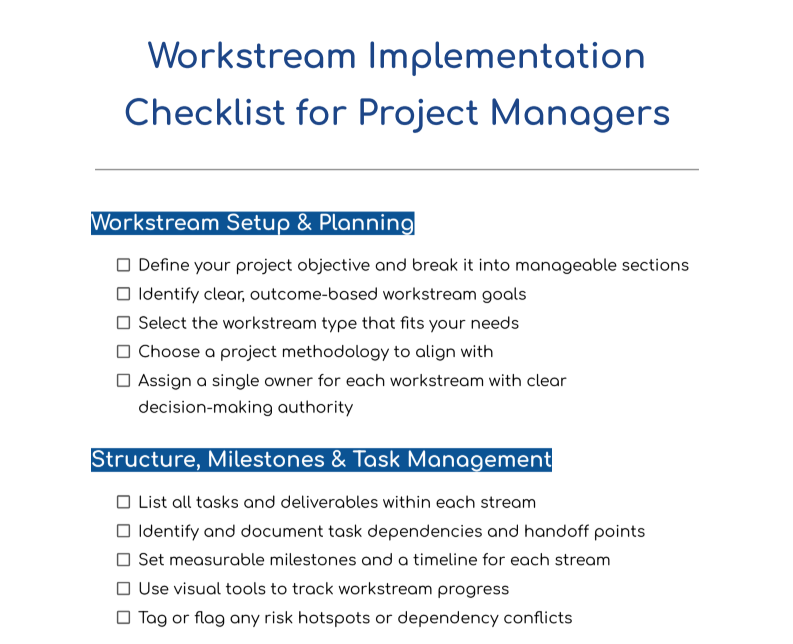 How a Workstream Implementation for Project Managers Looks