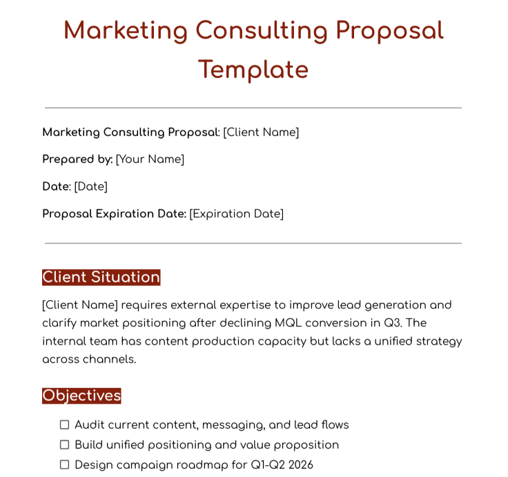How a Marketing Consulting Proposal Template Looks