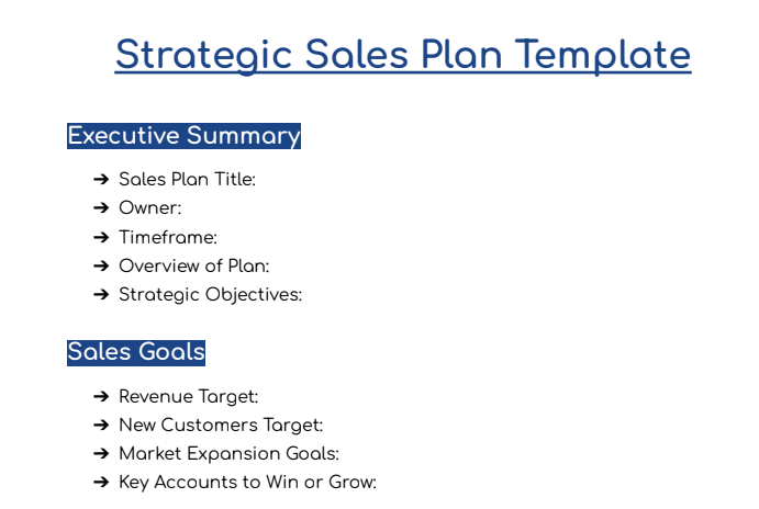 How a Strategic Sales Plan Template Looks