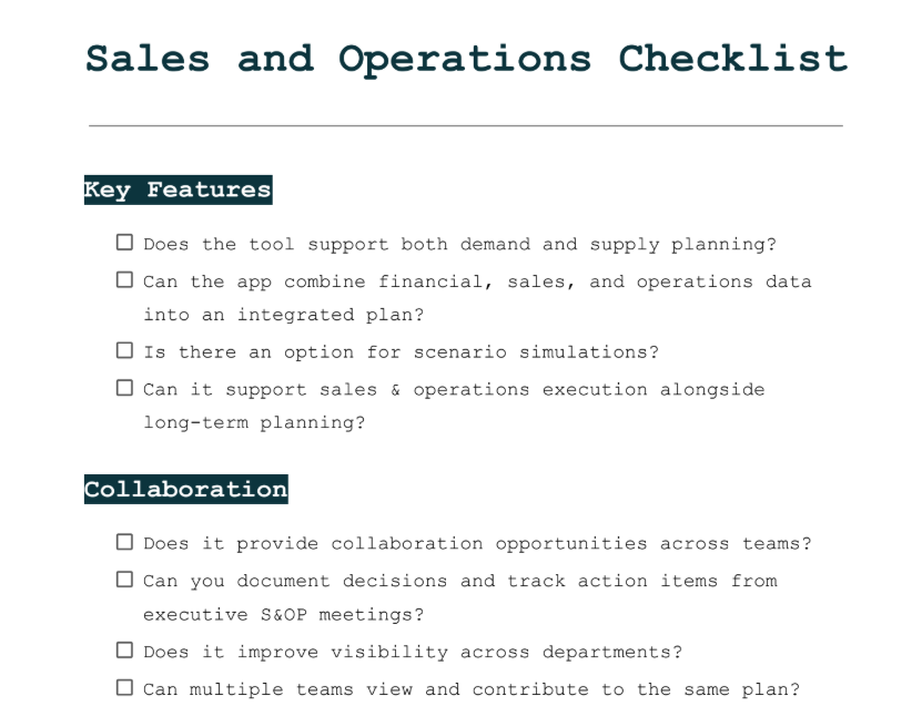 How a Sales and Operations Planning Checklist Looks
