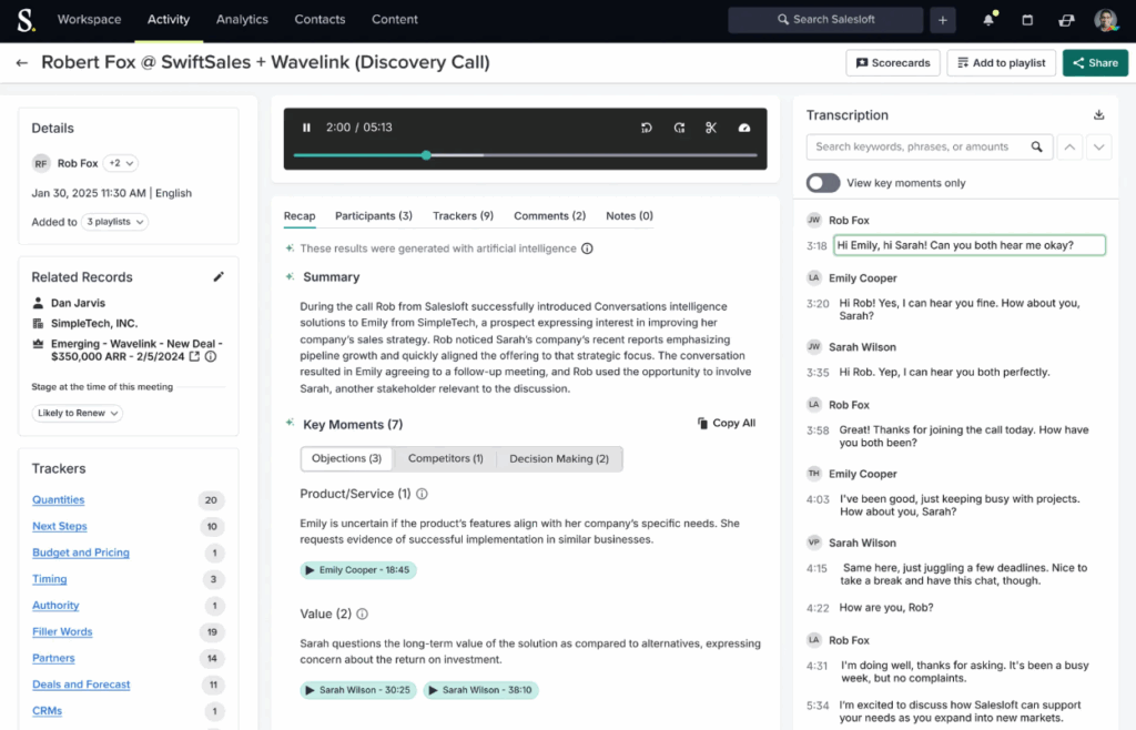 Best Conversation Intelligence Software for 2025 - Salesloft Conversations as option six