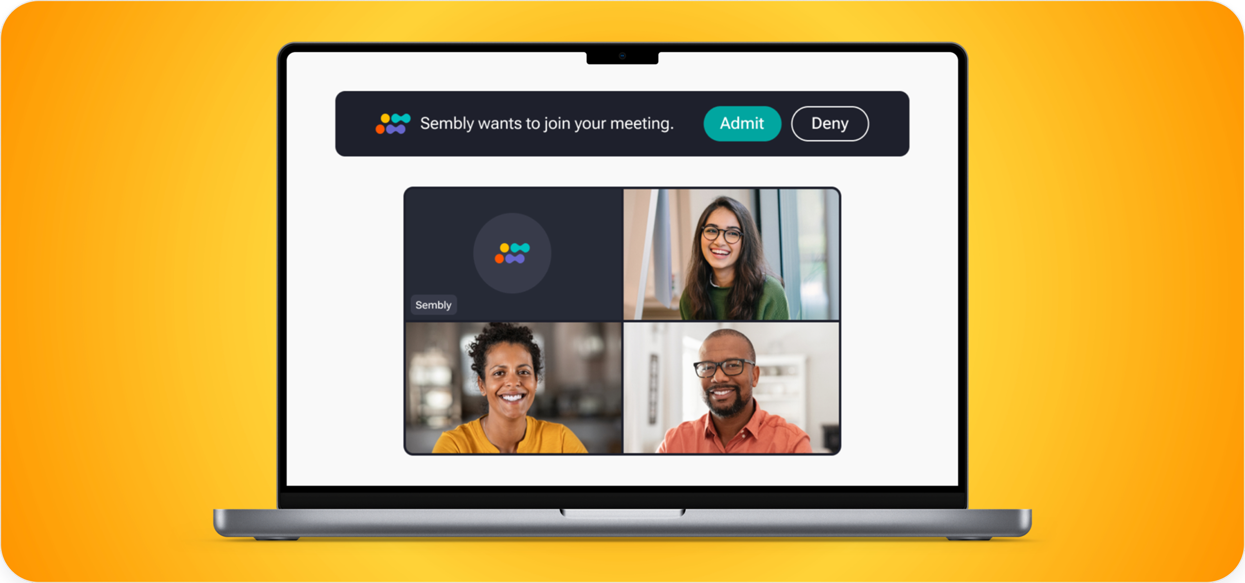 Notification - Sembly joins calls as a participant, introduces itself, records, and can attend calls even if you're not present.