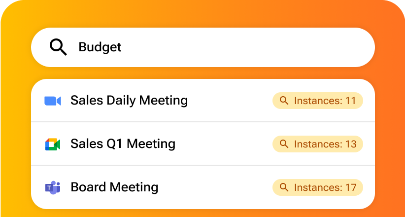 Must-have features for all your meetings - Advanced search - Aggregate discussions across all major conference platform in one searchable, shareable, and secure data store.