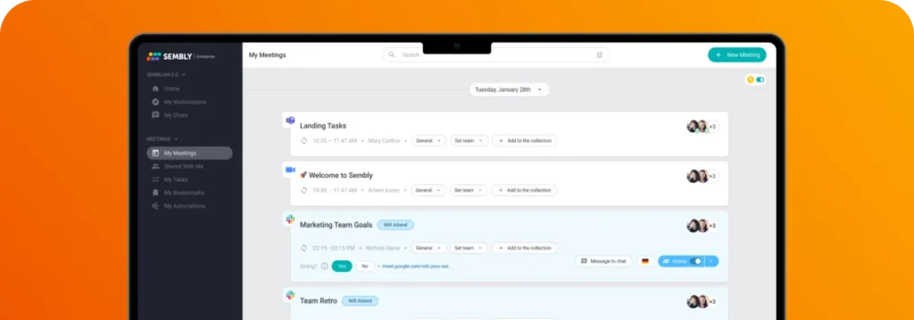 Centralized Meetings - Sembly automatically attends and records your Zoom, Google Meet, Microsoft Teams and Webex meetings.