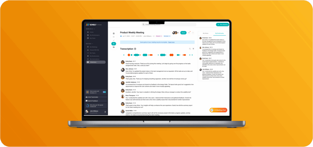Accurate Transcription - Creates accurate, time-stamped transcriptions with speaker identification in 48 languages. Add bookmarks, play, or share the discussions.