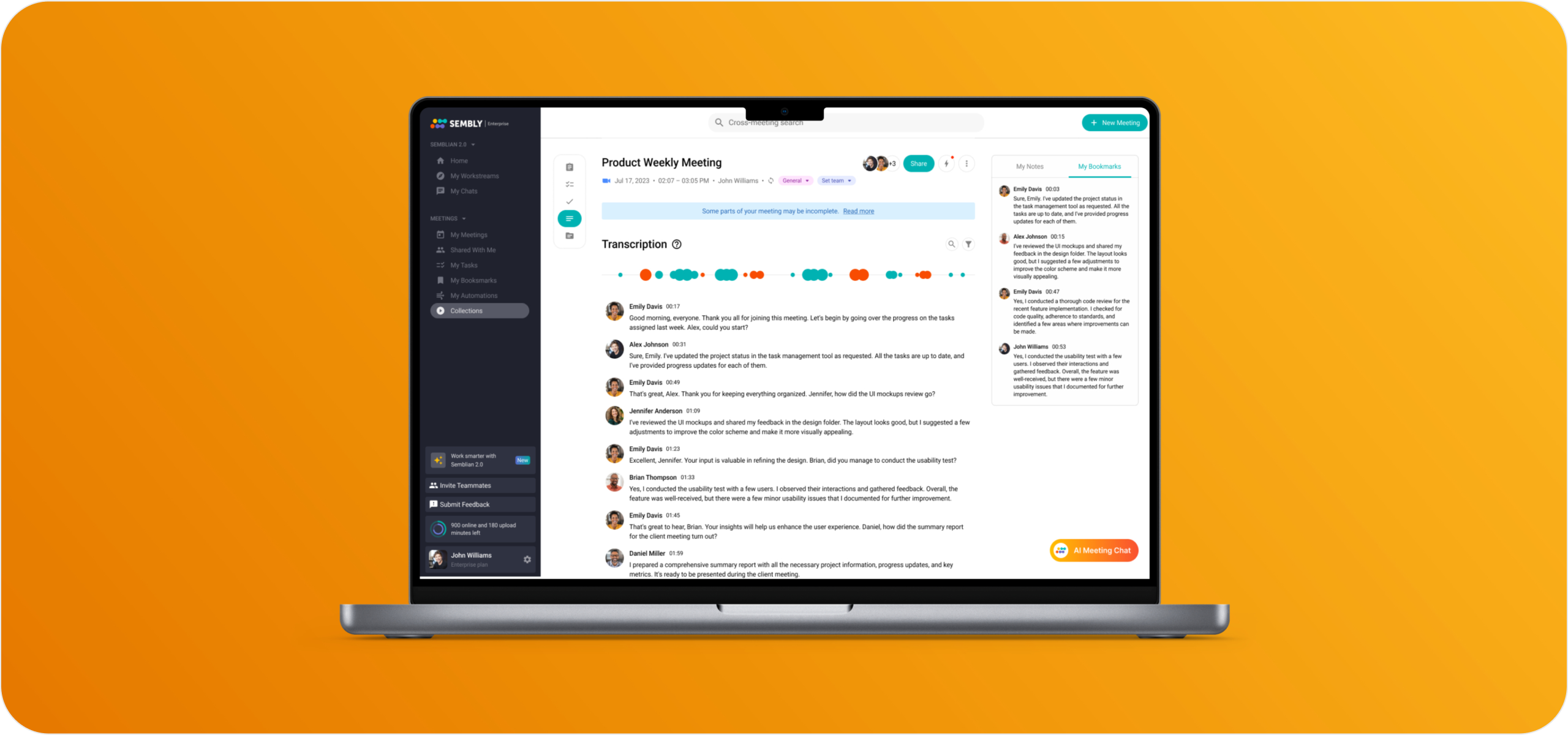 Accurate Transcription - Creates accurate, time-stamped transcriptions with speaker identification in 48 languages. Add bookmarks, play, or share the discussions.