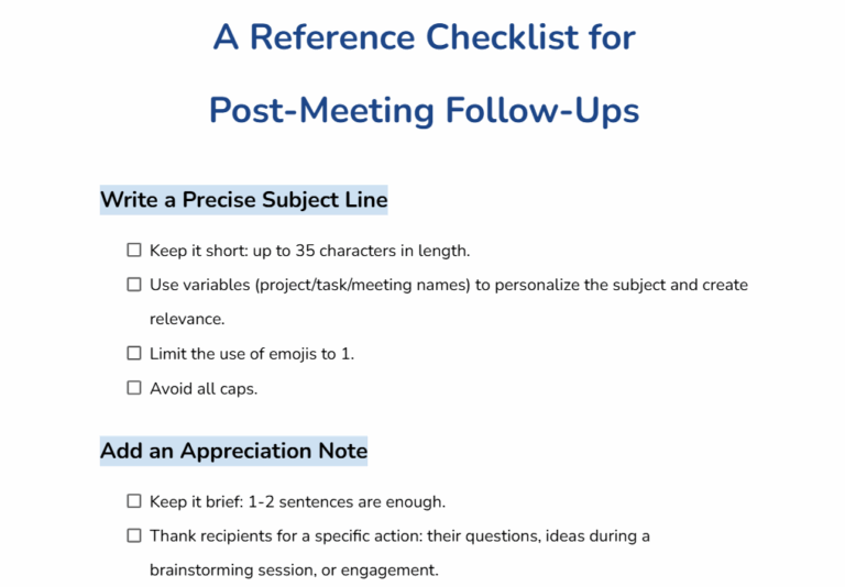 How a Reference Checklist for Post-Meeting Follow-Up Email Looks From the Inside