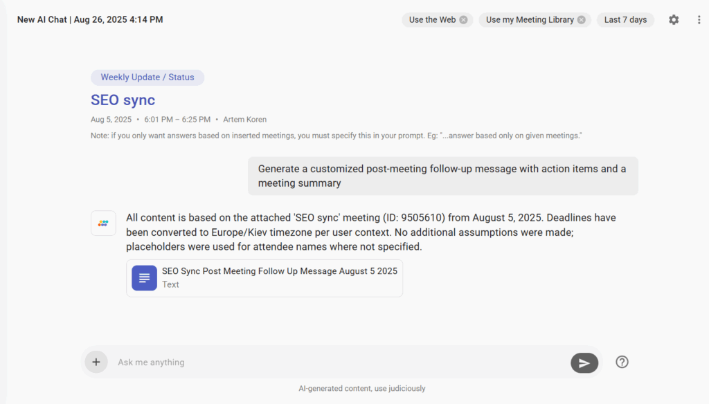 Visualization of How Sembly Generated a Customized Post-Meeting Follow-Up Email