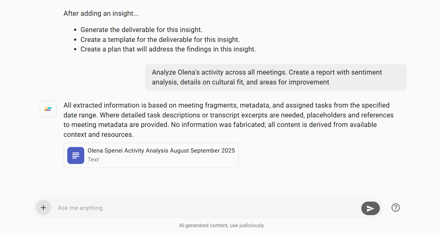 A Visualization of How Sembly Can Generate an Employee Activity Review Based on Meeting Content