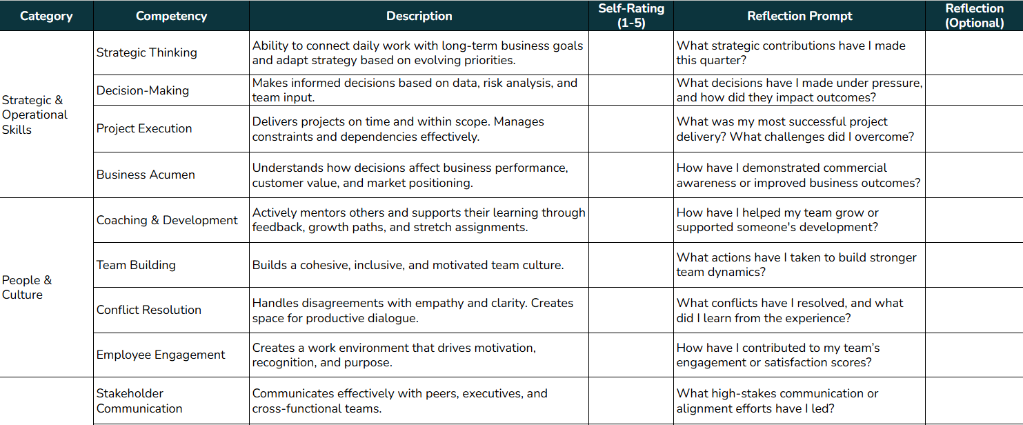 Self-Assessment Template for Leadership - Visualization of the Template