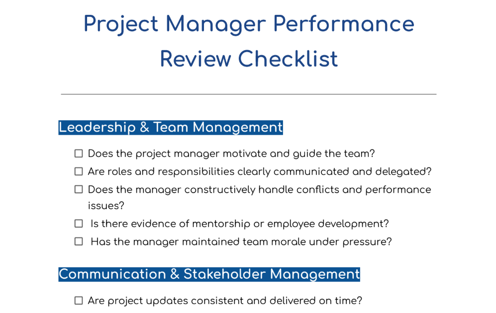 A Checklist for Project Manager Performance Review