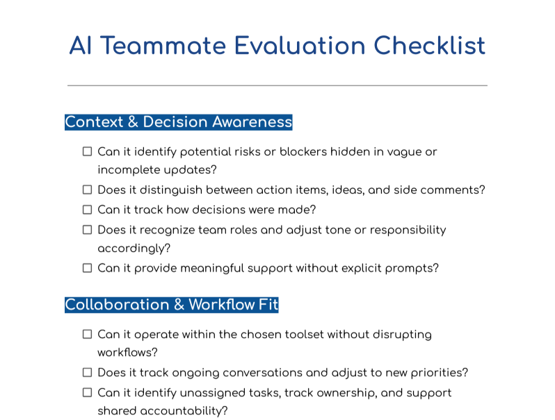 How an AI Teammate Evaluation Checklist Looks