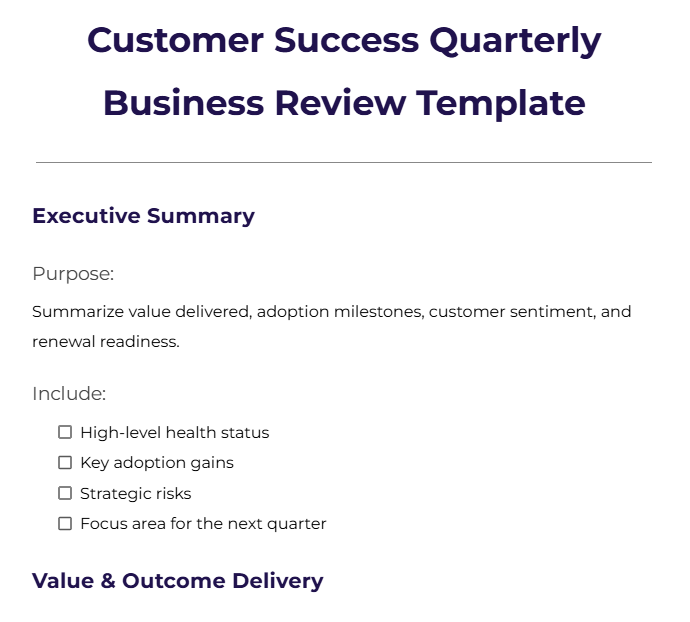 Customer Success Quarterly Business Review Template