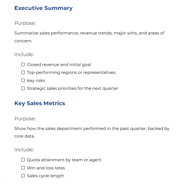 Sales Quarterly Business Review Template