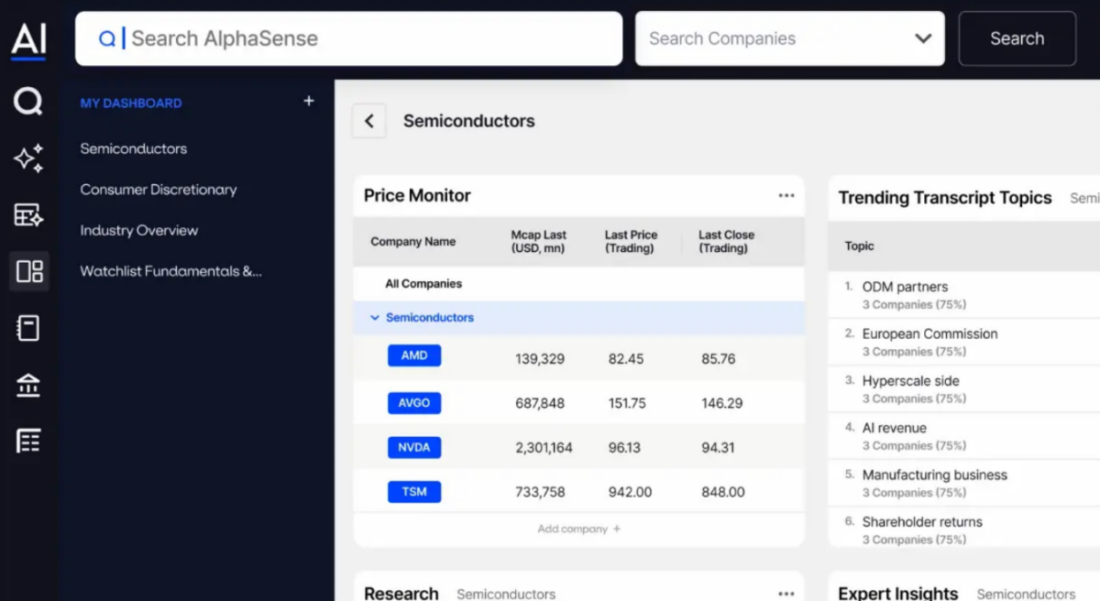 An Image Showing AlphaSense as an AI Tool for Consultants