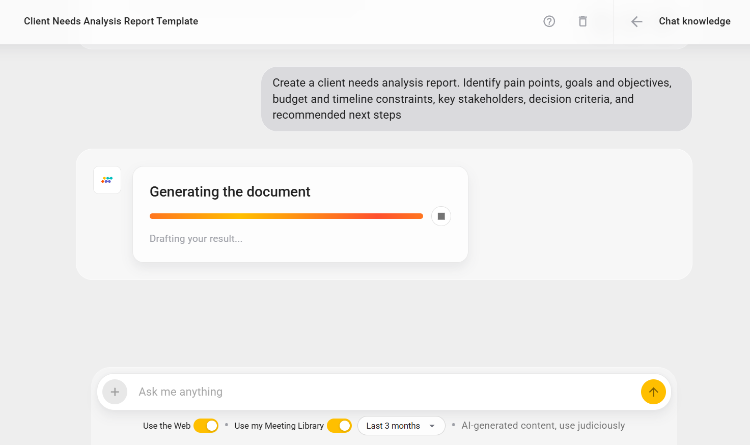 An Image Showing How Sembly Can Automatically Draft Client Needs Analysis