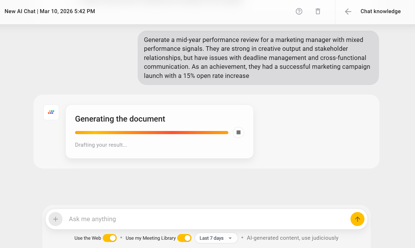 An Image Showing Sembly Generating a Performance Review Based on Meetings