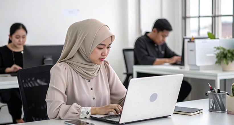 a-photo-of-an-indonesian-woman-working-quietly-on-